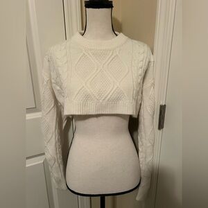 White Cable Knit Cropped Sweater long sleeve
